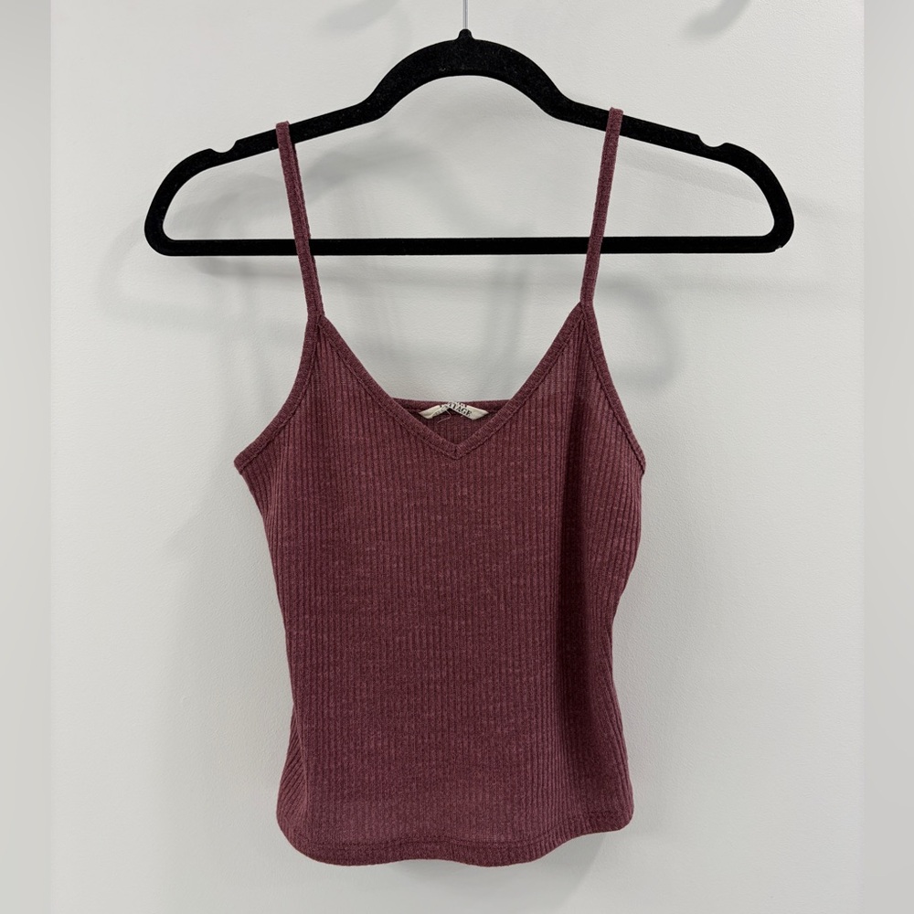 Pink Spagetti Strap Ribbed Knit Tank Top
